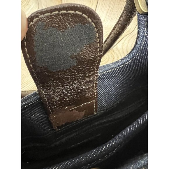 Vtg Y2K Small Denim Handbag Faux Leather Lace Up Front Blue Jean Shoulder Bag - Picture 15 of 15